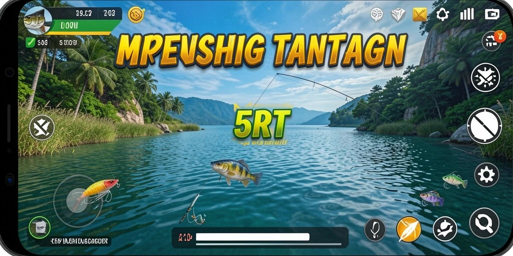 Skrinsut permainan 5RT menampilkan aksi memancing yang seru dan grafis yang memukau.