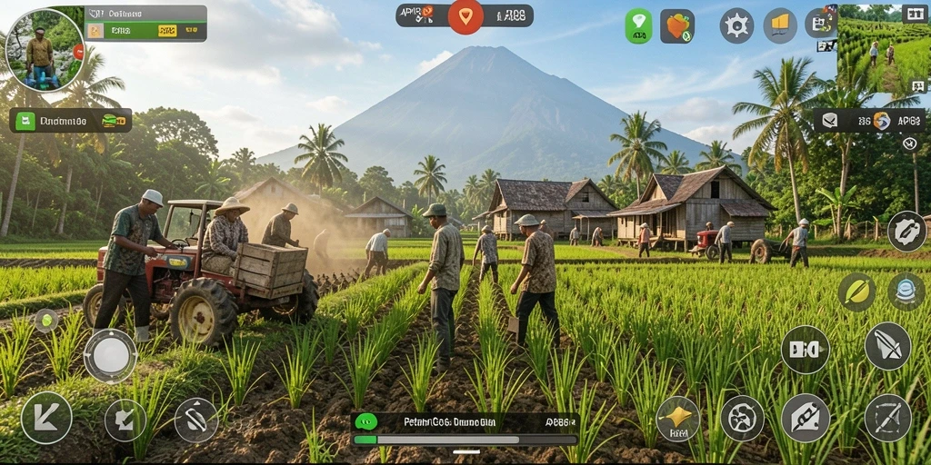 Tampilan gameplay yang menarik di API88, penuh warna dan aktivitas pertanian.