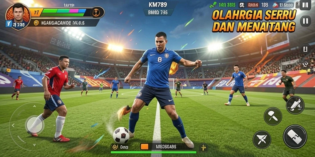 Tampilan gameplay KM789 dengan aksi olahraga seru dan interaksi sosial.