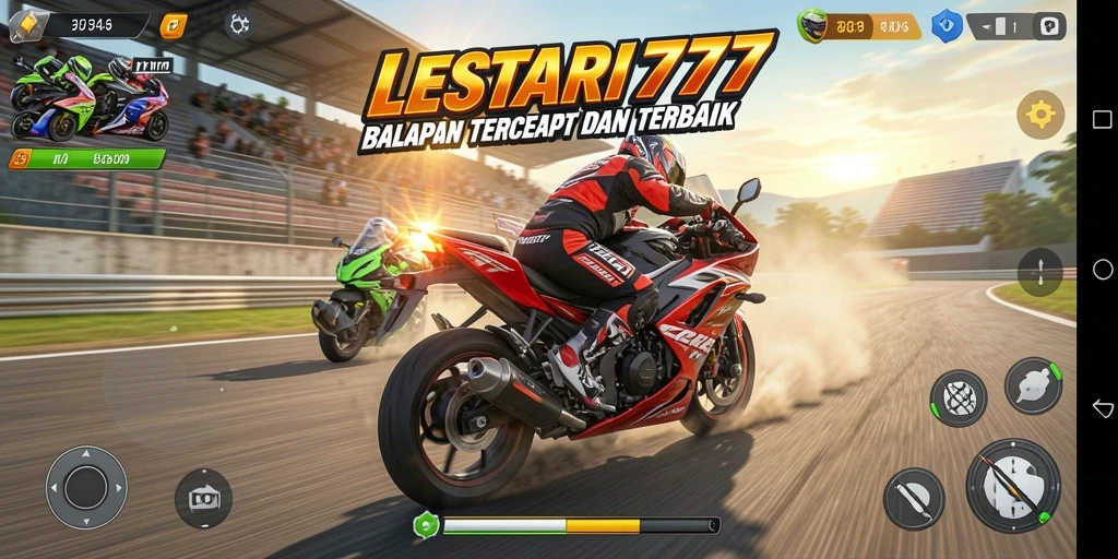 Tangkapan layar gameplay LESTARI777 menampilkan aksi balap motor seru dan grafik yang mengesankan.