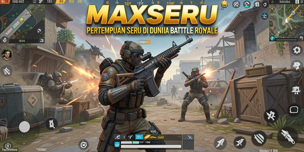 Tangkapan layar MAXSERU menampilkan pertempuran seru antara pemain dalam arena Battle Royale.