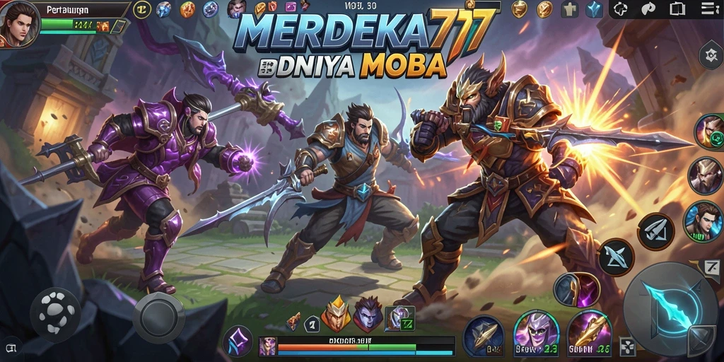 Screenshot gameplay MOBA dari MERDEKA777 yang menunjukkan aksi seru.