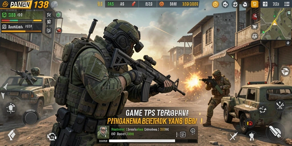 Screenshot utama menunjukkan aksi menembak mendebarkan di PANEN138.
