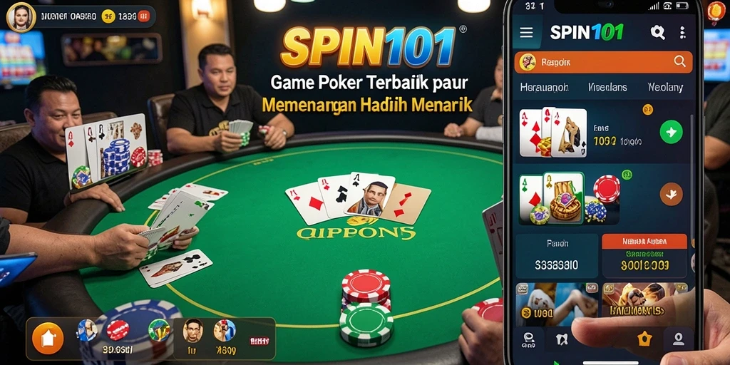 Screenshot gameplay SPIN101 menunjukkan aksi Poker yang mendebarkan.