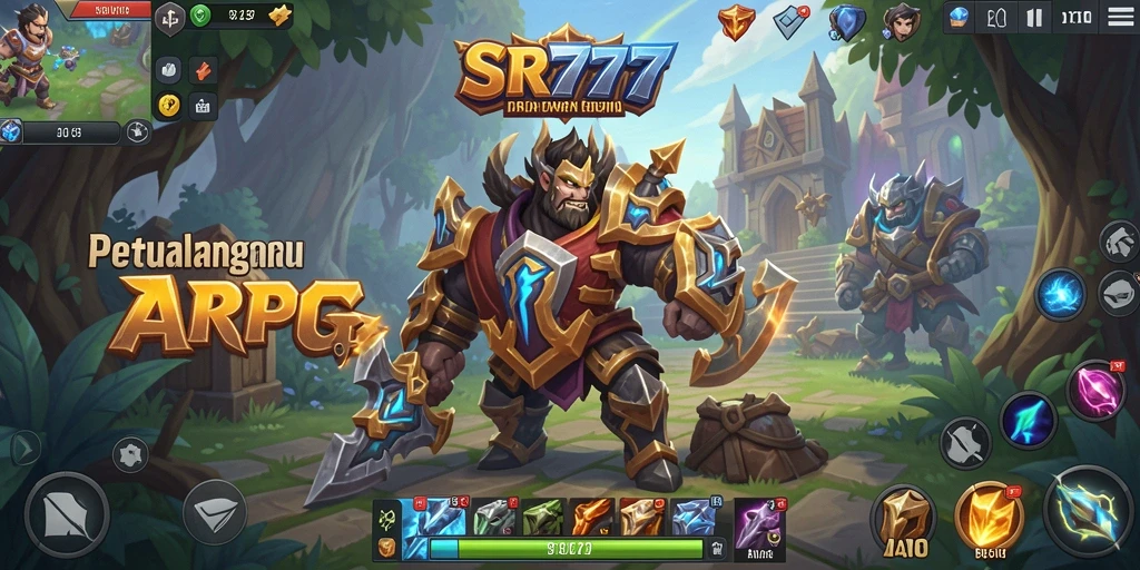 Tampilan gameplay seru SR777 dengan pertarungan menegangkan di dunia fantasi.