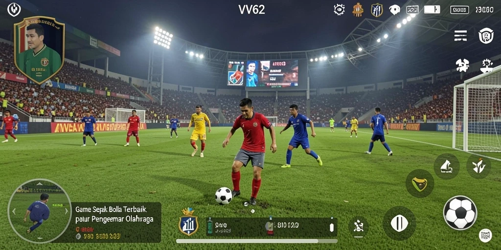 Screenshot gameplay VV62 dengan aksi seru sepak bola.