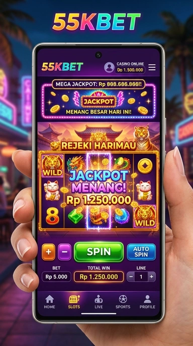 Tampilan utama aplikasi 55kbet yang user-friendly.